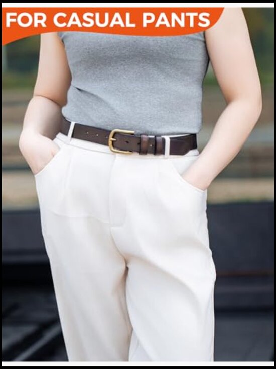 Womens Leather Belt with Gold Buckle for Jeans Pants main image 6
